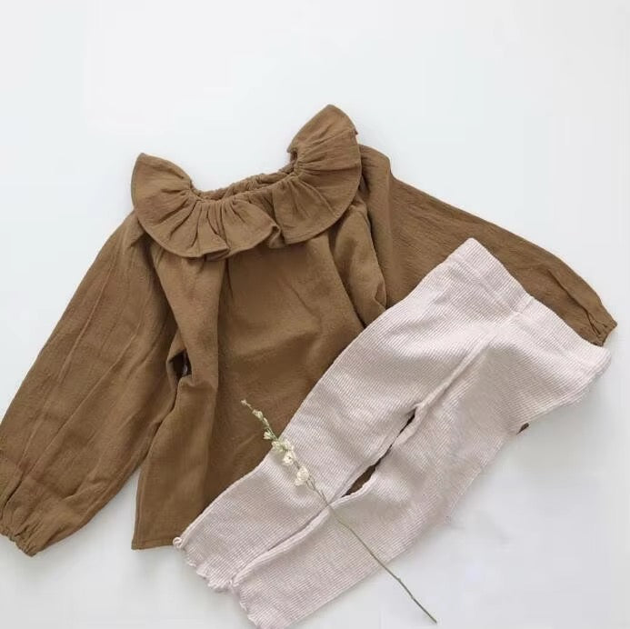 Cotton Basic Ruffle Collar Shirt
