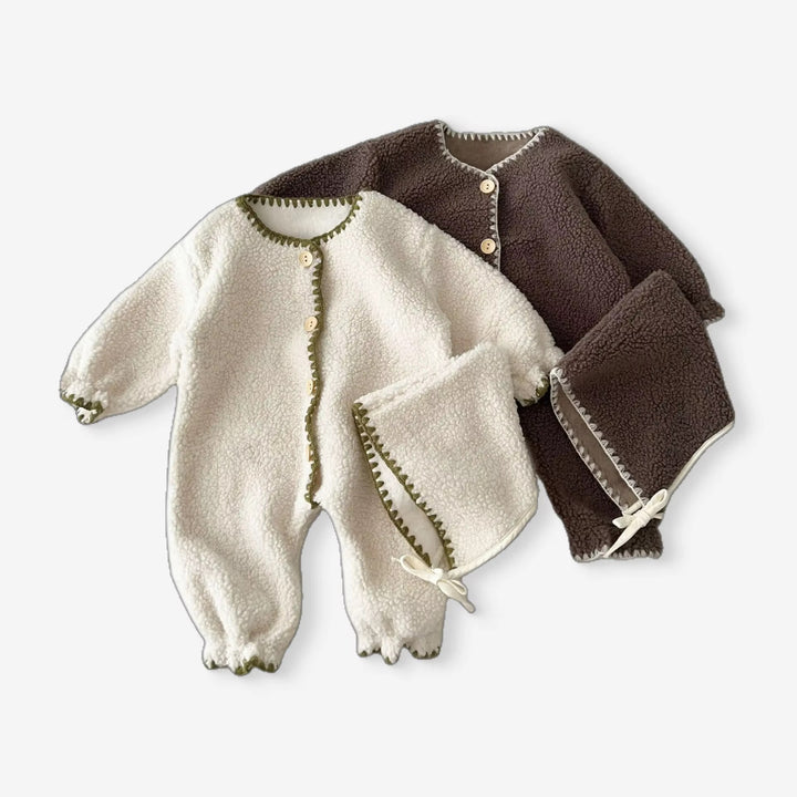 Stitched Fleece Jumpsuit with Bonnet