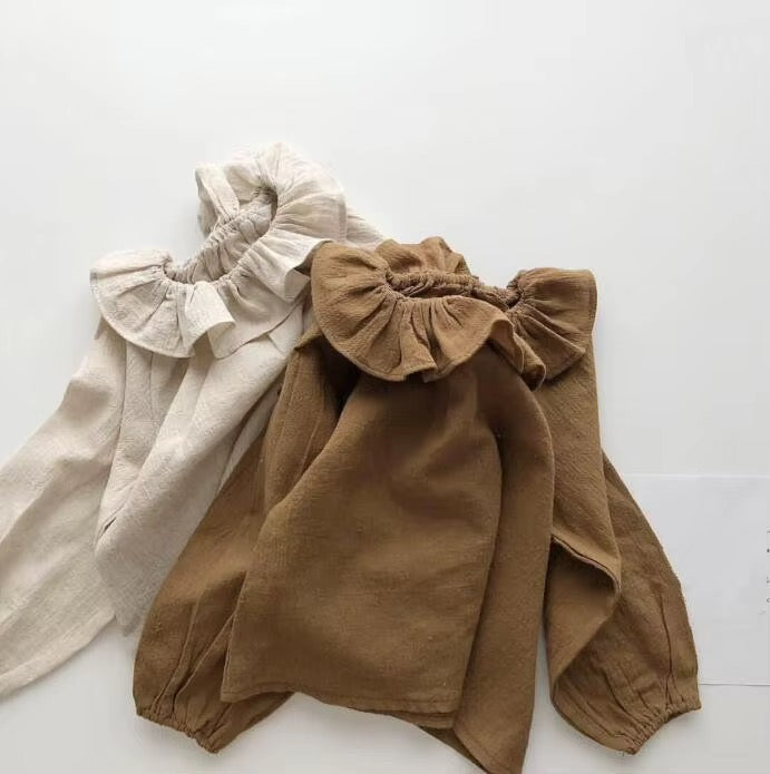 Cotton Basic Ruffle Collar Shirt