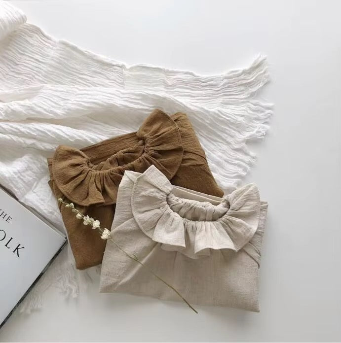 Cotton Basic Ruffle Collar Shirt