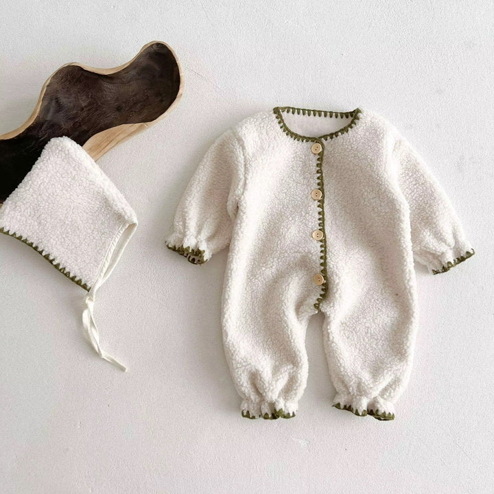 Stitched Fleece Jumpsuit with Bonnet