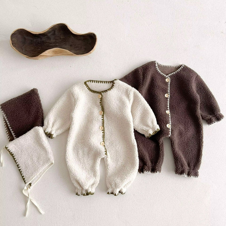 Stitched Fleece Jumpsuit with Bonnet